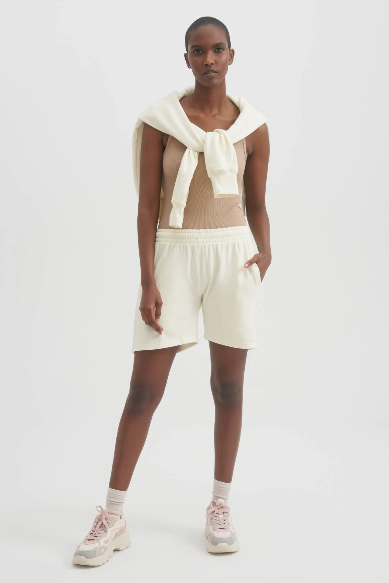 UNISEX LUXE FLEECE SWEAT SHORTS - OFF WHITE - Image 3