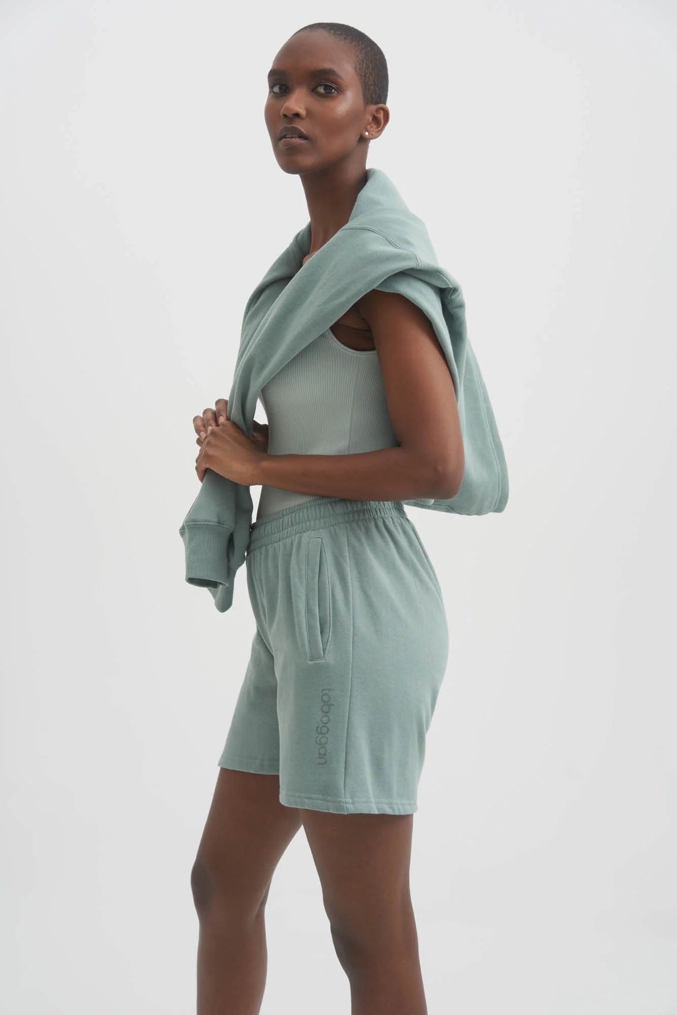 UNISEX LUXE FLEECE SWEAT SHORTS - VINTAGE TEAL - Image 3